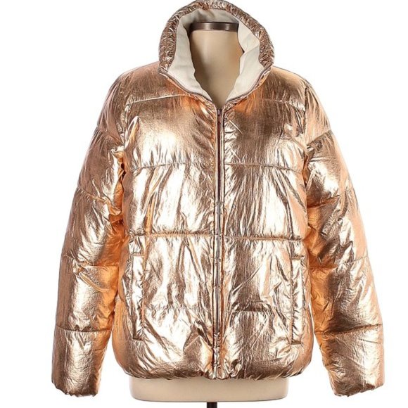 Popular Old Navy Gold Metallic Shiny Coat M - Picture 1 of 6